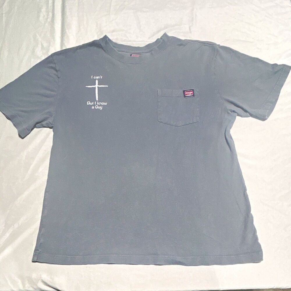 Wrangler Workwear Mens Large Gray Pocket T-Shirt Christian Cross I Can't But I